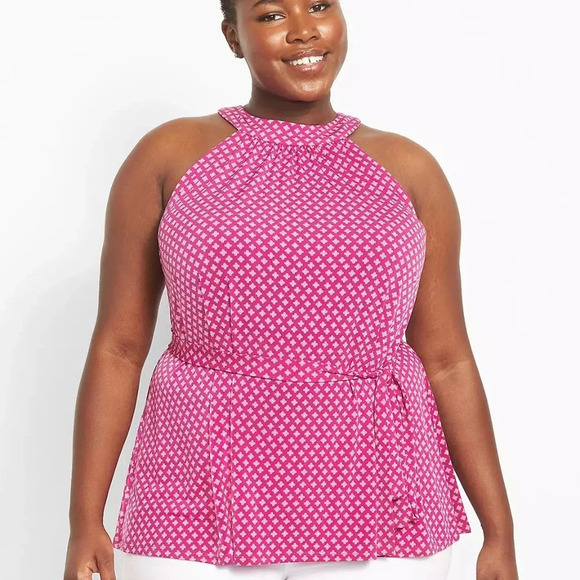 Lane Bryant Gloria Floral Swing Halter-Neck Belted Knit Top Size in 34/36 - Picture 1 of 11